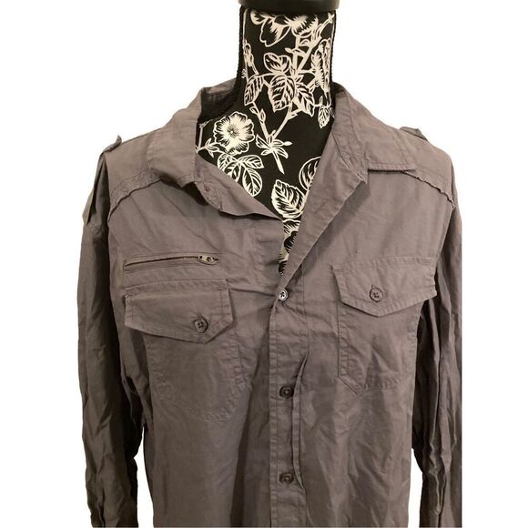 Buckle Black Long Sleeve Button Up Formal Casual - Picture 3 of 6